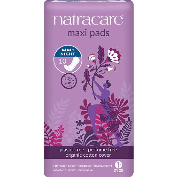 Night Time Maxi Pads, Natracare, 12 x 10